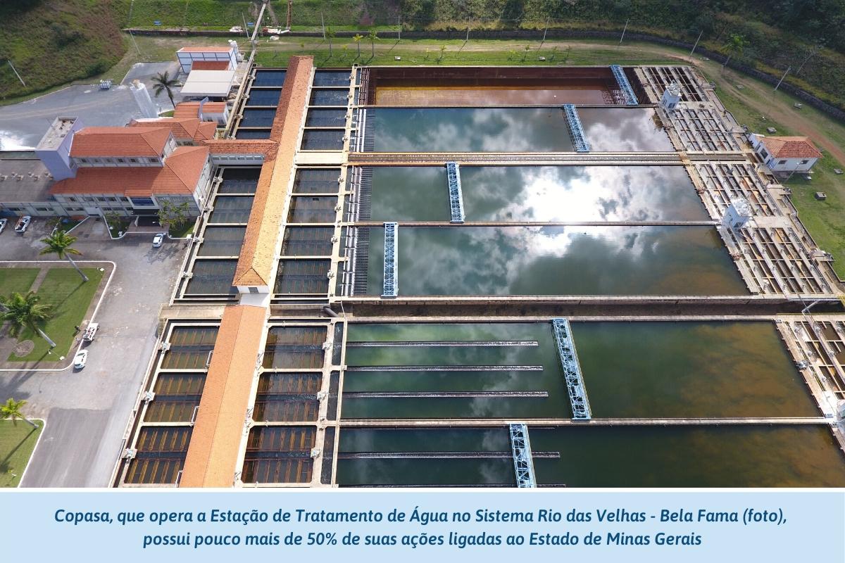 Copasa, que opera a Estação de Tratamento de Água no Sistema Rio das Velhas - Bela Fama (foto), possui pouco mais de 50% de suas ações ligadas ao Estado de Minas Gerais