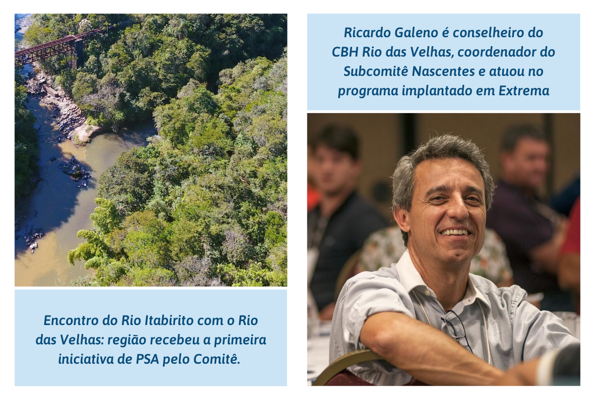 Encontro do Rio Itabirito com o Rio das Velhas: região recebeu a primeira iniciativa de PSA pelo Comitê. Ricardo Galeno é conselheiro do CBH Rio das Velhas, coordenador do Subcomitê Nascentes e atuou no programa implantado em Extrema.