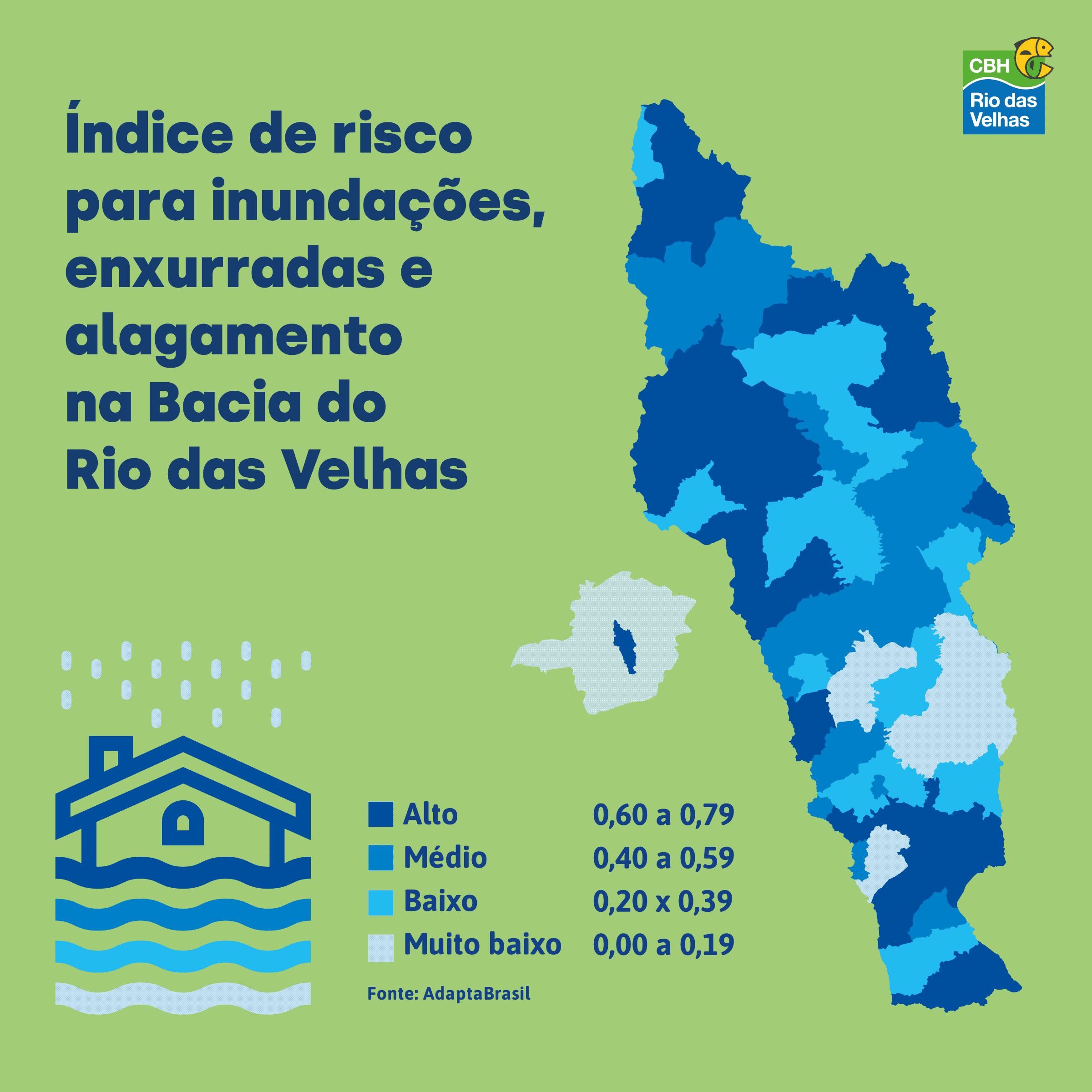 Índice de risco para inundações, enxurradas e alagamento na Bacia do Rio das Velhas